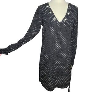 Michael Kors | Long Sleeve V Neck Dress, Black with Gray Stars, Womens Size XL